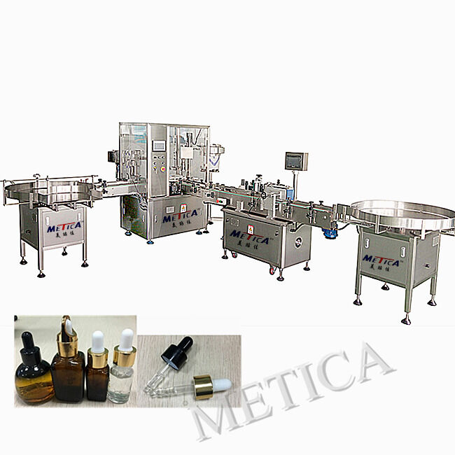 Μηχανή πλήρωσης φιαλών αιθέριων ελαίων αυτόματης εισαγωγικής βαθμίδας με χωρητικότητα 1200-1800 BPH και έλεγχο σερβοκινητήρα εμβόλου 2 κεφαλών μέσω οθόνης αφής PLC